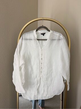 Massimo Dutti White Linen Button-Down Shirt